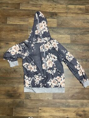 Floral Hooded Pullover Sweatshirt - Charcoal with Blush Flowers